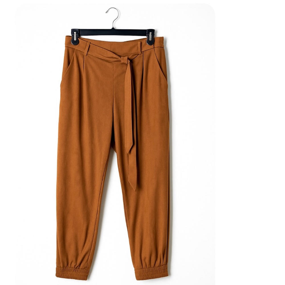Mi Ami Brown Faux Suede
Paperbag Waist Pants Women's Size Large Tie Belt Jogger